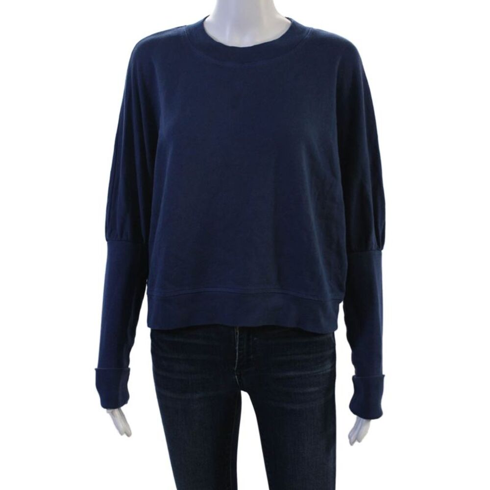 Leallo Women Pullover Sweatshirt Dark Blue Cotton Size S